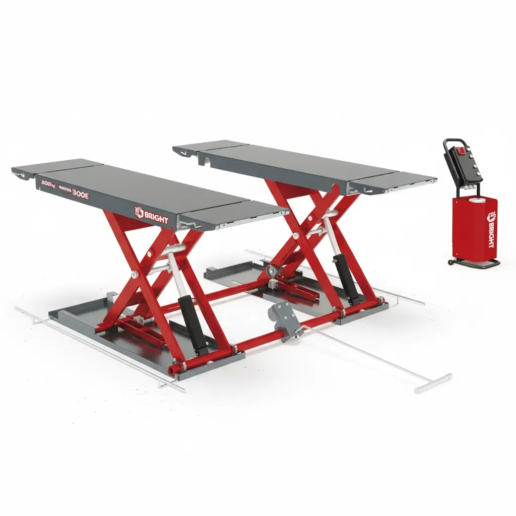 BRIGHT 3 Ton Low-Profile Scissor Lift OMEGA 300EW كوريك مقص برايت 3 طن ارتفاع 1000 مم BRIGHT/OMEGA 300EW