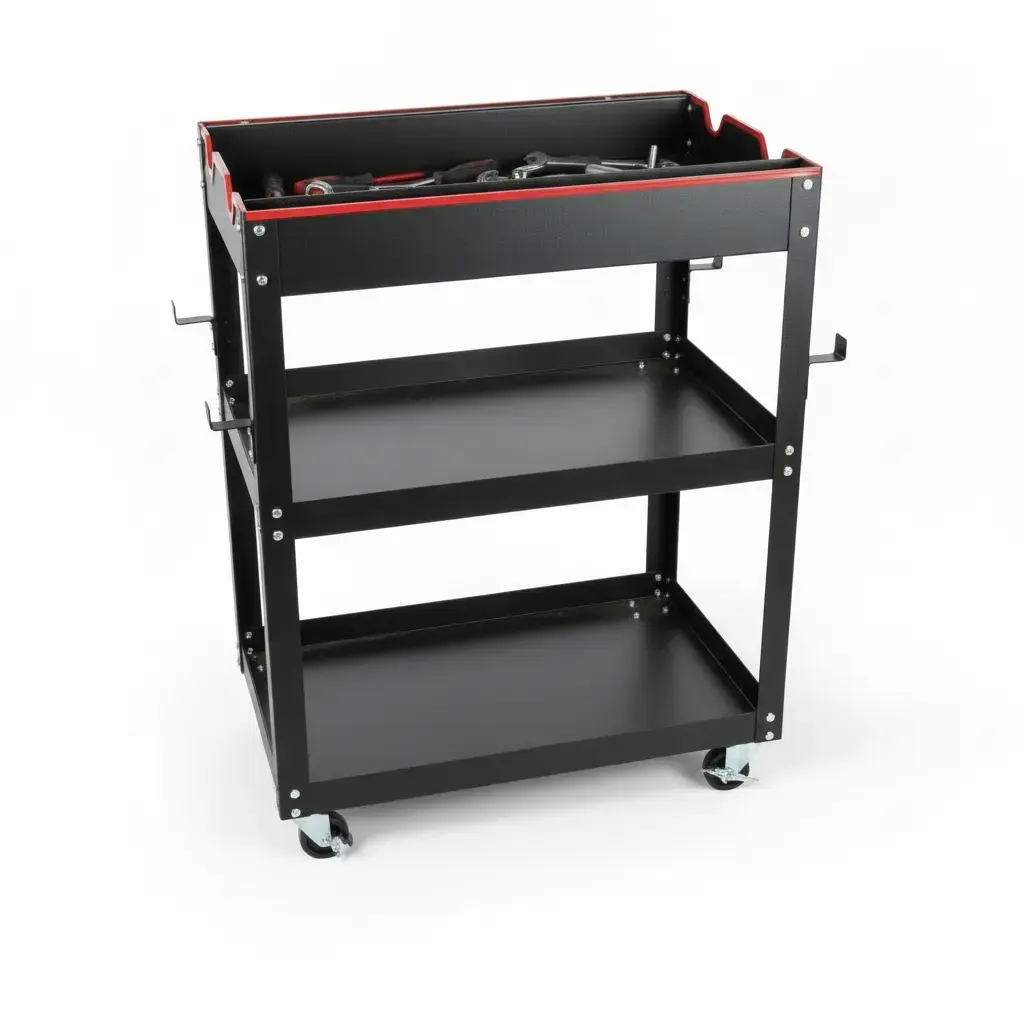 BROTHERS 3 Tier Metal Tools Cart Trolley (Heavy Duty) ترولي برازرز نظام كاركير 2 درج معدن لون اسود * احمر BR/TOOL VEHICLE METAL