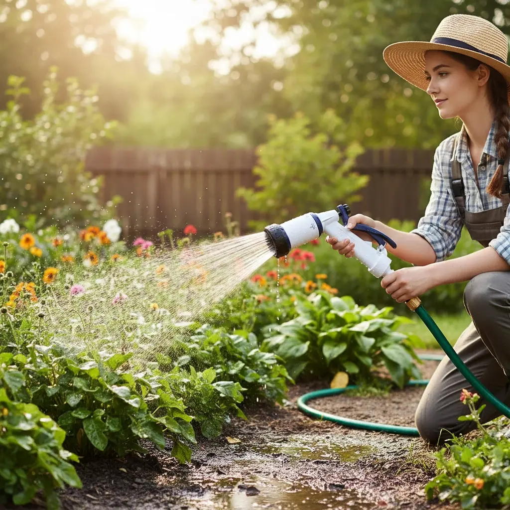 BROTHERS Full Function Atomizer Water Hose Nozzle For Car Washing & Gardens مسدس رش مياة برازرز بالزناد لون ابيض BR/WATERING GUN