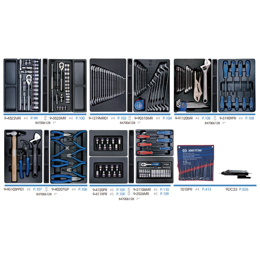 طقم عدة 173 قطعة تيواني خاصة بالتروللي 7 / 5 درج ماركة كينج توني KING TONY 932-008MRD
