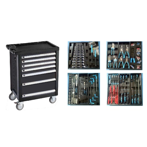 [HPTCXX00001] تروللي عدة كامل تيواني جي اي سي طقم 90 قطعة 7 درج GEC.TOOLS/TROLLEY 90 PCS