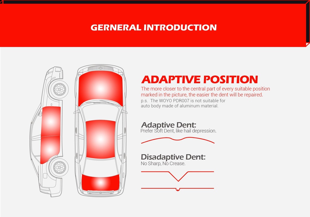 WOYO PDR007 Paintless Dent Repair PDR Tools Auto Body Removal Remove Dents Dings Creases & Hail damage