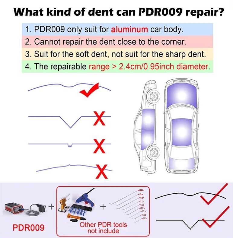 WOYO PDR009 Paintless Dent Repair Tool for Aluminum Car Bodies Only