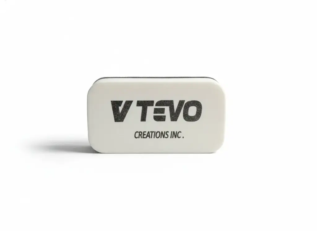 Front view of V TEVO nano ceramic applicator pad showing high-density white foam grip.