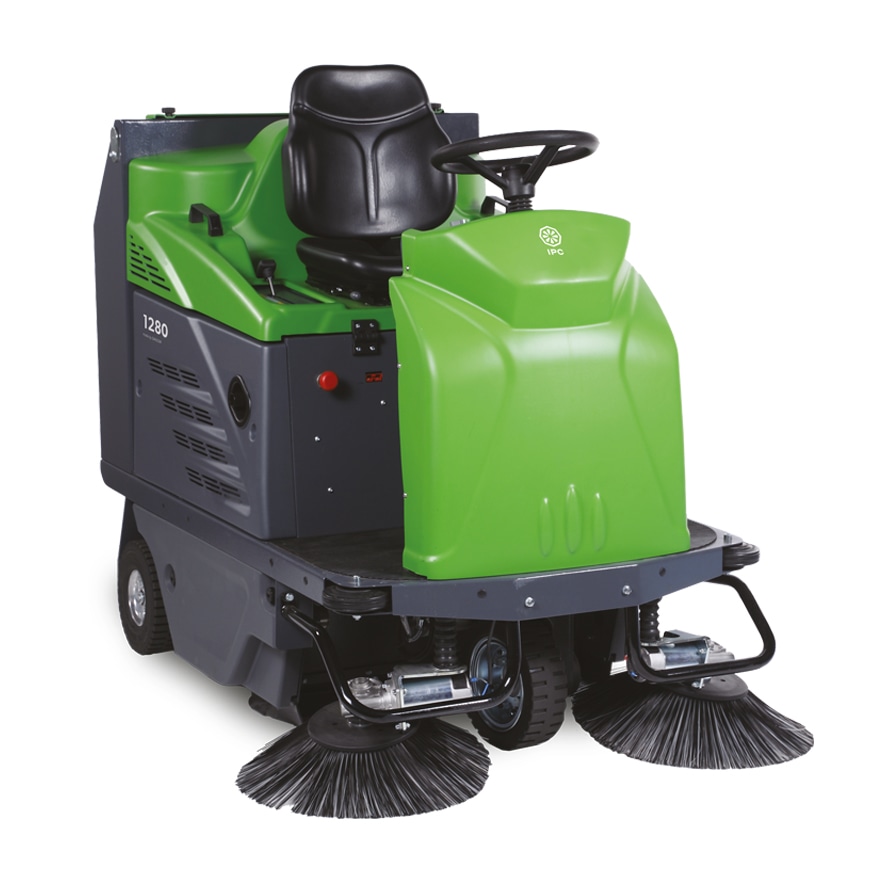 IPC 1280 P Ride-On Sweeper - Industrial Battery-Powered Floor Cleaner (Two Brushes, 45 Inch, 67L)